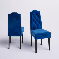 Etta Avenue™ Watson Modern And Contemporary Navy Blue Velvet Fabric Upholstered Button Tufted Wood Dining Chair Set Of 2