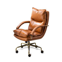 WONERD Orange Genuine Leather Solid back Office chair