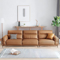 HOUZE 110.24" Brown Genuine Leather Modular Sofa cushion couch