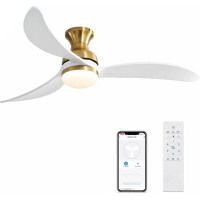 Mercer41 52 Inch Modern Ceiling Fan With 3 Color Dimmable 3 Solid Wood Blades Remote Control Reversible DC Motor For Bed
