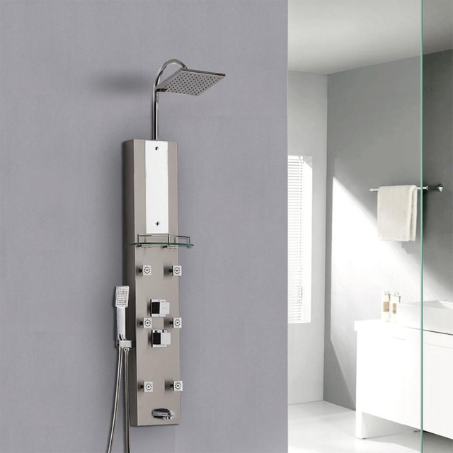 Wall-Mounted Shower Column with Round or Square Shower Head, Mirror, and Integrated Shelf 14.5x49.5 In H      JBQ in Plumbing, Sinks, Toilets & Showers - Image 3