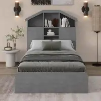 Ivy Bronx Full Size Wood Platform Bed With House-Shaped Storage Headboard And 2 Drawers