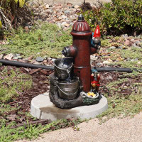 Rosalind Wheeler Fire Hydrant Gnomes Outdoor Water Fountain With LED Light - 16"