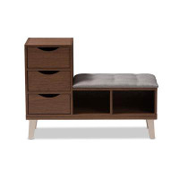 Lefancy.net Lefancy Walnut Wood 3-Drawer Shoe Storage Upholstered Seating Bench with Two Open Shelves