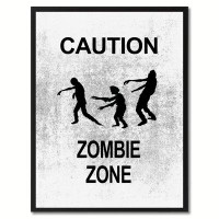 Trinx Caution Zombie Zone Sign White Print on Canvas with Picture Frame, 22x29