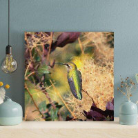 Latitude Run® Green And Black Bird On Brown Plant During Daytime - 1 Piece Rectangle Graphic Art Print On Wrapped Canvas