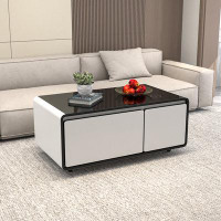 Ivy Bronx Modern Smart Coffee Table with Built in Fridge, Outlet Protection,Wireless Charging