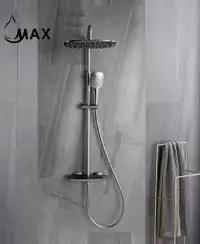 Thermostatic Shower System Waterfall Tub Rain Three Functions Gun Black Finish