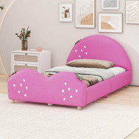 Zoomie Kids Twin Size Upholstered Platform Bed With Strawberry Shaped Headboard And Footboard