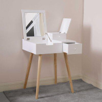 Corrigan Studio Wooden Vanity Desk Flip-top Dressing Mirror Writing Table Computer Desk Storage Organizer,white