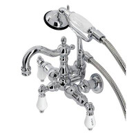 Kingston Brass Kingston Brass CA1009T8 Heritage 3-3/8" Tub Wall Mount Clawfoot Tub Faucet With Hand Shower, Brushed Nick