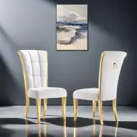 Hokku Designs White And Gold Side Dining Chairs