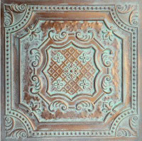TD04 Medieval Faux Tin Ceiling Tile Weathered Copper, 23.75 L x 23.75 W, Textured PVC Ceiling Tile, pack of 10 tiles