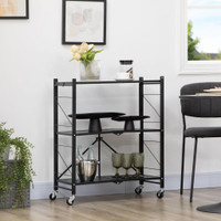 3 TIER UTILITY CART, KITCHEN ROLLING CART WITH LOCKABLE WHEELS, MULTIFUNCTIONAL STORAGE SHELVES FOR LIVING ROOM, BLACK