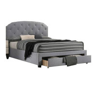 Red Barrel Studio Nue Twin Upholstered Bed With Curved Tufted Headboard, Nailhead Trim, Grey