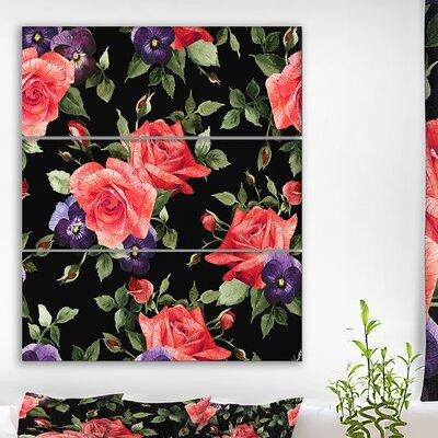 East Urban Home 'Pansy Flowers Rose Patterns' Oil Painting Print Multi-Piece Image on Wrapped Canvas in Home Décor & Accents
