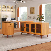 George Oliver L-Shaped Executive Desk with Hutch,60” Corner Computer Desk with File Drawer and Accent Side Cabinet