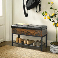 17 Stories Upholstered Bench With Storage Box and Shoe Rack, Synthetic Leather, Industrial