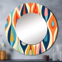 Design Art Retro Abstract Drops XI - Modern Geometric Round Mirror 36 Inch