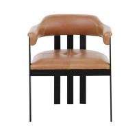 Orren Ellis Hazen - Modern Camel Leather + Black Iron Dining Chair