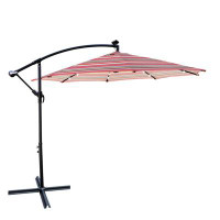 Arlmont & Co. 10 Ft Outdoor Patio Umbrella Solar Powered LED Lighted Sun Shade Market Waterproof 8 Ribs Umbrella With Cr