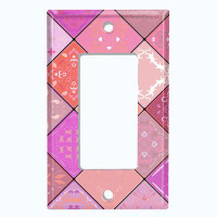 WorldAcc Metal Light Switch Plate Outlet Cover (Vintage Pink Elegant Diagonal Pattern - Single Toggle)