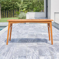 Winston Porter 59" Natural Eucalyptus Wood Geo Outdoor Dining Table With Umbrella Hole