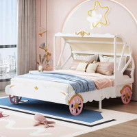 Zoomie Kids Bed With Canopy, Wood Platform Car Bed With 3D Carving Pattern