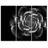 Made in Canada - Design Art Fractal Silver Rose in Dark - 3 Piece Graphic Art on Wrapped Canvas Set