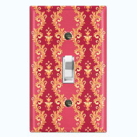 WorldAcc Red Damask Gold Trim Nature Themed 1 - Gang Wall Plate