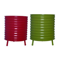 Transpac Transpac Metal 22 in. Multicolor Spring Wavy Barrel Nesting Planters with Drainage Hole Set of 2