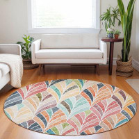 Bungalow Rose Leis Geometric Machine Woven Round 8' Polyester Indoor / Outdoor Area Rug