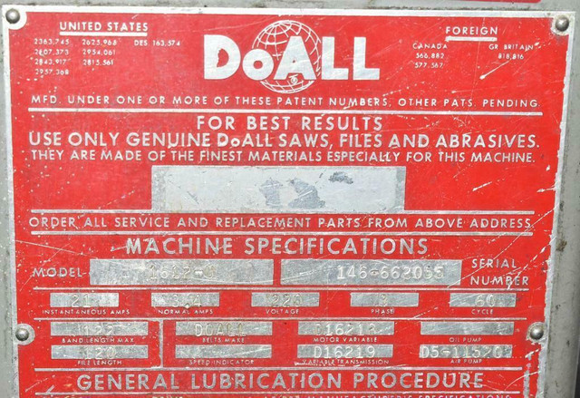 Saw DoAll  Vertical Band, 16 throat x 12 height, 220 volt 3 ph, c/w blade welder in Other Business & Industrial - Image 4