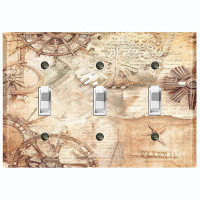 WorldAcc Metal Light Switch Plate Outlet Cover (Ship Travel Wheel Biege - Triple Toggle)