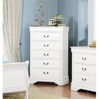 Alcott Hill Traditional Design White Finish 1Pc Chest Of 5 Drawers Antique Drop Handles Drawers Bedroom Furniture-48.5"