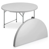 MoNiBloom Folding Plastic Dining Round Table Collapsible Camping Picnic Party Circular Desk