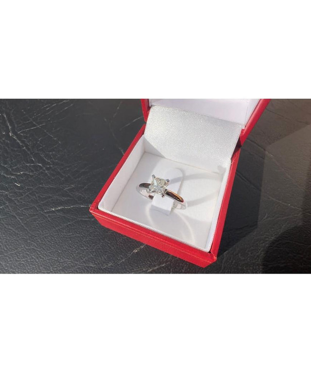 #452 - 14k White Gold, Custom Made Cut Corner Princess Diamond Engagement Ring, Size 6 1/2 in Jewellery & Watches