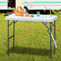 Folding Table with Sink 45"L x 23.25"W x 37.25"H White
