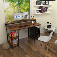 17 Stories 17 Stories Wood Computer Desk With Shelves, 55 Inch Industrial Gaming Desk With Monitor Stand And CPU Platfor