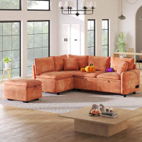 Latitude Run® " Convertible L-shaped Sofa Bed: Sectional Sleeper With Storage Ottoman, 2 Pillows, Power Sockets & Usb Po