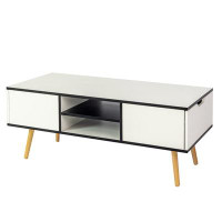 George Oliver COFFEE TABLE,Computer Table,  White Color,Solid Wood Legs Support, Big Storage Space,For Dining Room, Kitc
