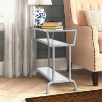 17 Stories Accent Table, Side, End, Narrow, Small, 2 Tier, Living Room, Bedroom, Metal, Tempered Glass