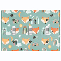 WorldAcc Metal Light Switch Plate Outlet Cover (Cute Fox Nursery Teal - Triple Toggle)