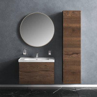 Hokku Designs Modern Wall Mounted Bathroom Vanity With Washbasin | Wave Rosewood Collection With Side Vanity Cabinet | N