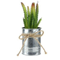 Northlight Seasonal 7" Green And Silver Coloured Ombre Mini Artificial Spiky Greenery In Tin Planter With Twine Bow