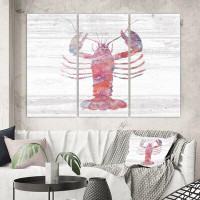 East Urban Home 'Pink Lobster Ocean Life' Painting Multi-Piece Image on Wrapped Canvas