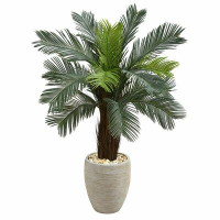 Latitude Run® 4.5ft. Cycas Artificial Tree in Oval Planter UV Resistant (Indoor/Outdoor)