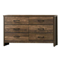 Millwood Pines Antino 58 Inch Wood Dresser, 6 Drawers, Bar Handles, Rich Textured Brown