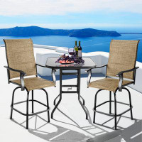 Wildon Home® 36''Hx32''Wx32''D Outdoor Glass Bistro Tables With Umbrella Hole Metal Bar Height Patio Table