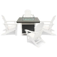 LuXeo Park City 42" Square Two-Tone Fire Pit Table with 4 Hampton Chairs